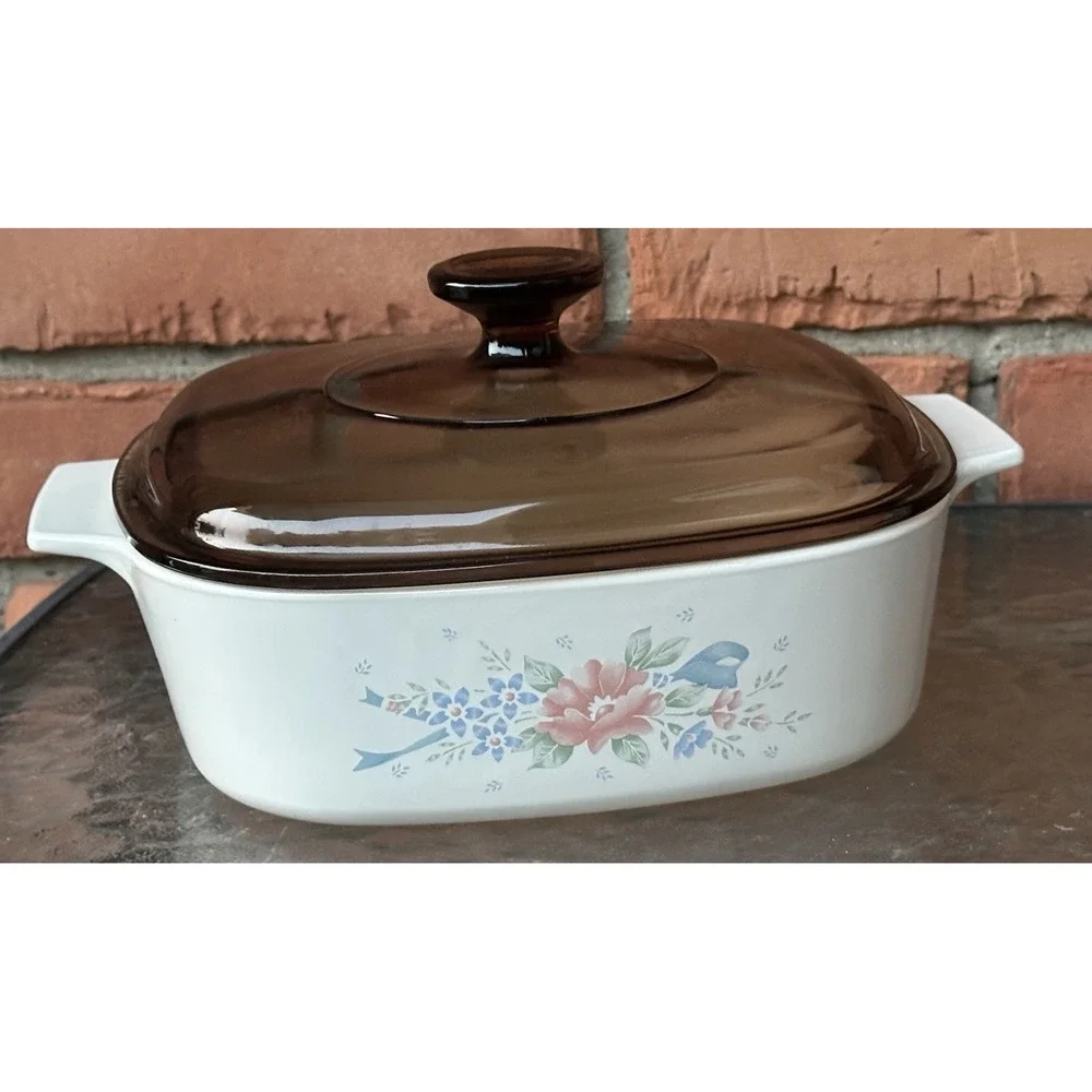 Vintage CorningWare Floral Square Casserole Dish 2L Model A-2-B With Lid USA